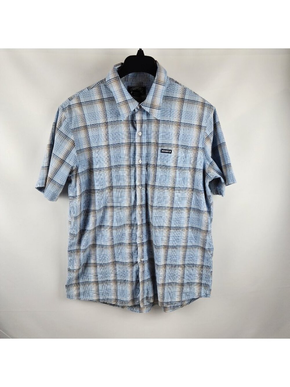 Avirex Vintage Shirt Men XL Brown Blue White Plaid Checkered Button Cotton Y2K